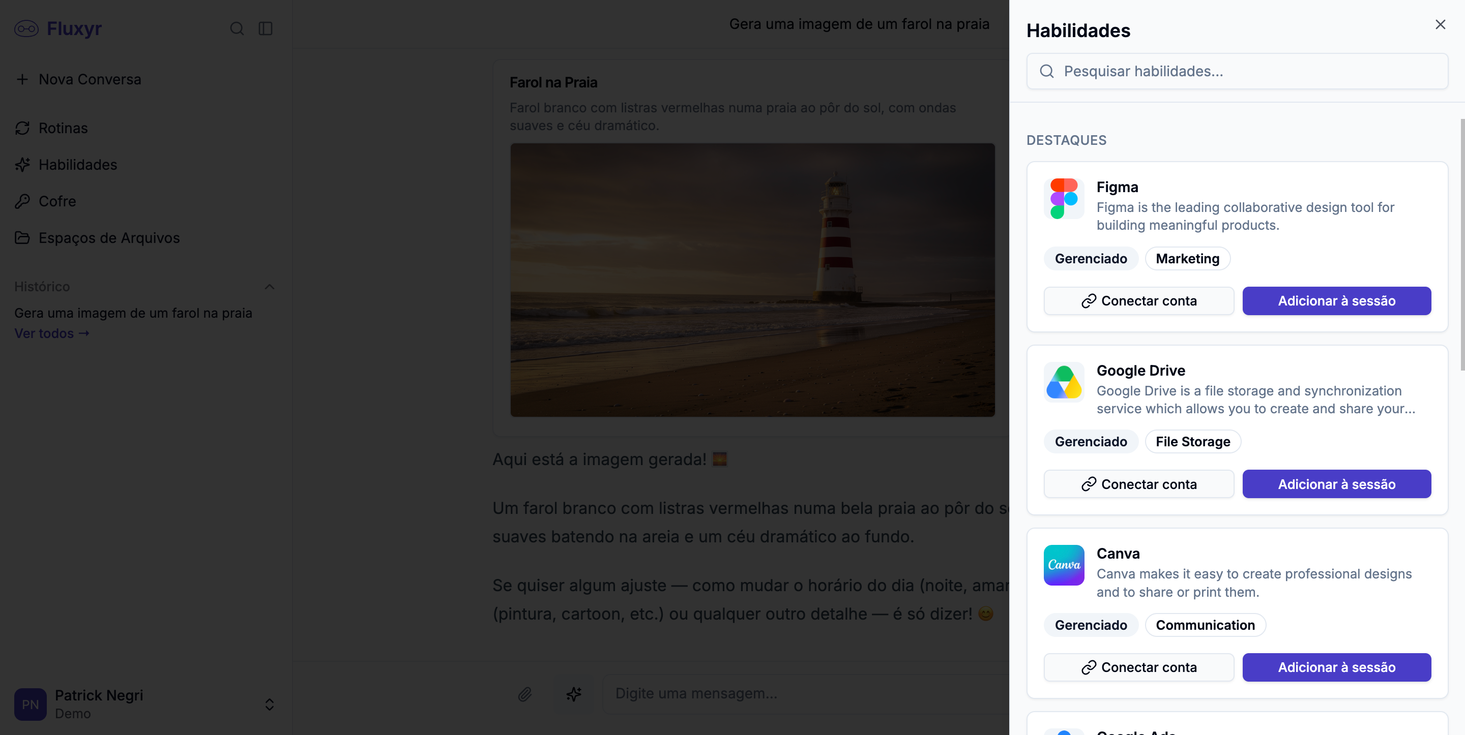 Connecting apps inside a Fluxyr chat